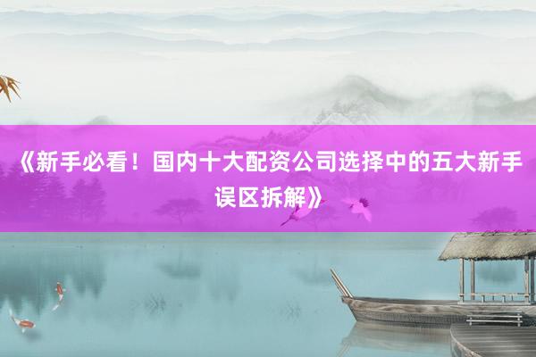 《新手必看！国内十大配资公司选择中的五大新手误区拆解》