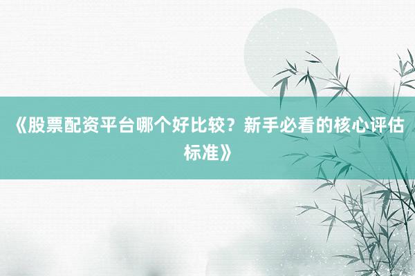 《股票配资平台哪个好比较?新手必看的核心评估标准》