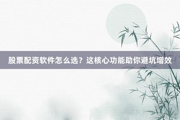 股票配资软件怎么选?这核心功能助你避坑增效