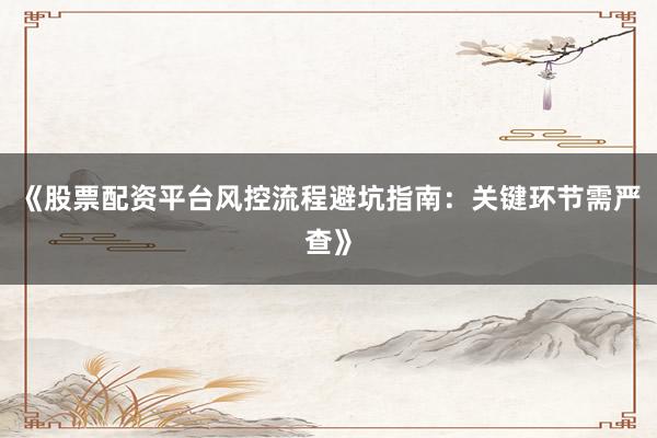 《股票配资平台风控流程避坑指南:关键环节需严查》