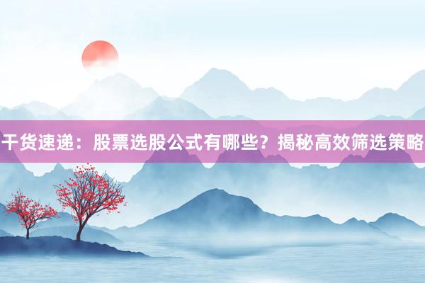 干货速递:股票选股公式有哪些?揭秘高效筛选策略