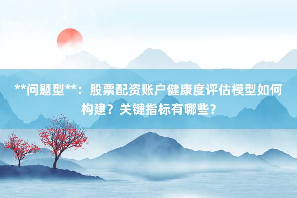 **问题型**：股票配资账户健康度评估模型如何构建？关键指标有哪些？