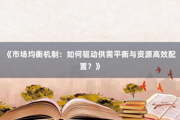 《市场均衡机制：如何驱动供需平衡与资源高效配置？》