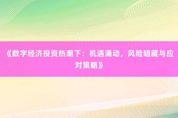 《数字经济投资热潮下：机遇涌动，风险暗藏与应对策略》