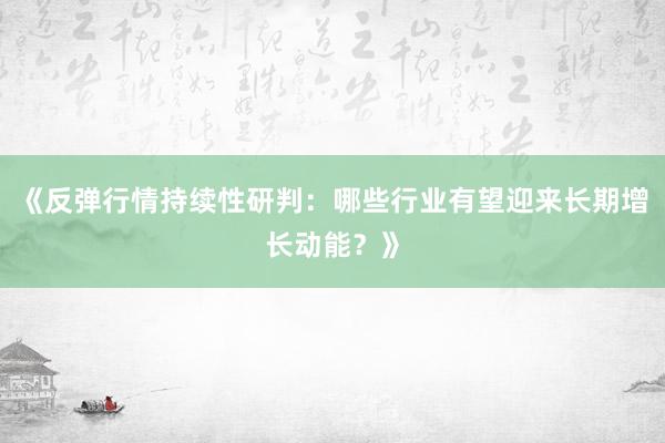 《反弹行情持续性研判：哪些行业有望迎来长期增长动能？》