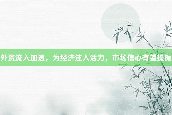 外资流入加速，为经济注入活力，市场信心有望提振