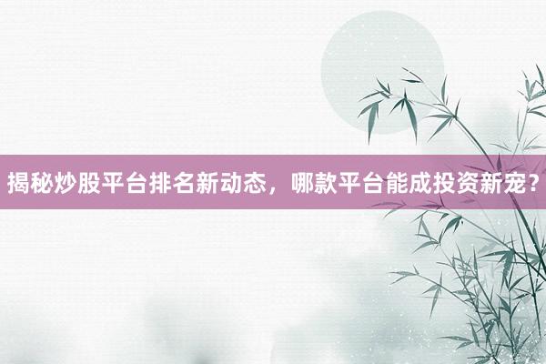 揭秘炒股平台排名新动态，哪款平台能成投资新宠？