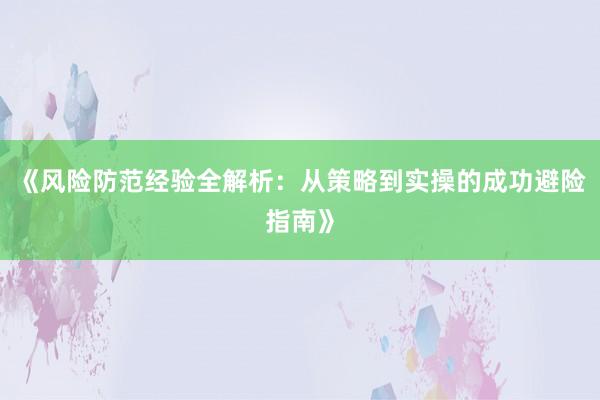 《风险防范经验全解析:从策略到实操的成功避险指南》