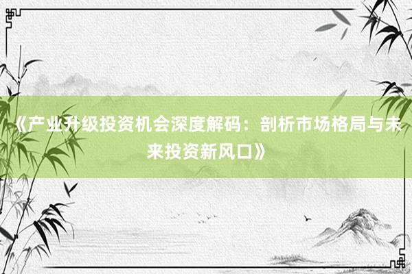 《产业升级投资机会深度解码：剖析市场格局与未来投资新风口》