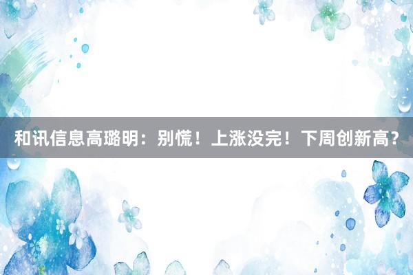 和讯信息高璐明：别慌！上涨没完！下周创新高？