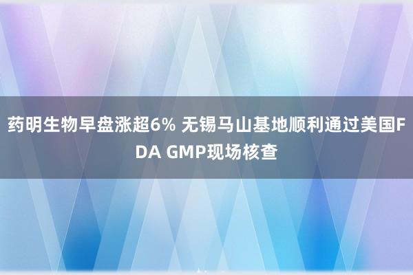 药明生物早盘涨超6% 无锡马山基地顺利通过美国FDA GMP现场核查